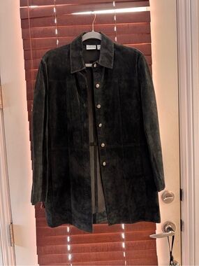 Chico's forest green suede leather button-up jacket